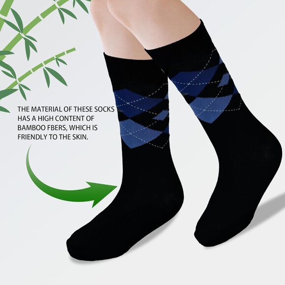 Mens Dress Socks Business Casual Pattern，6-Pairs Bamboo Crew Sock for Men Shoe S - Picture 7 of 7